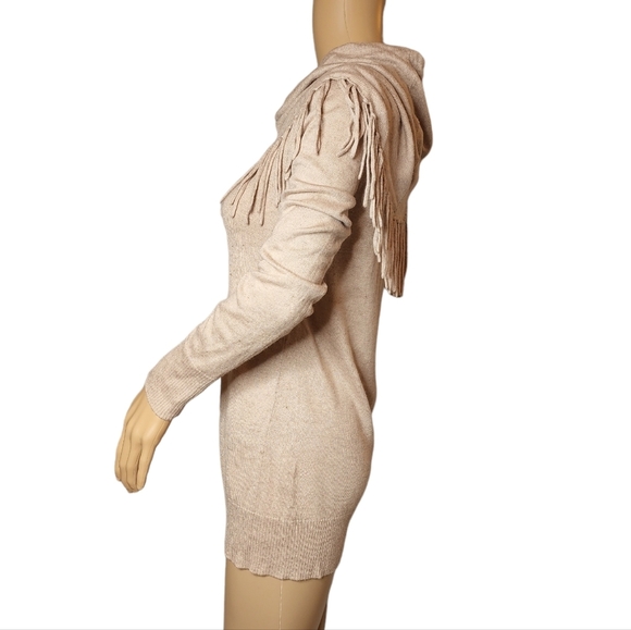 Chelsea & Theodore Wool Blend Beige Sweater Fringe Cowl Neck Size Small - Picture 8 of 15